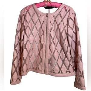 Colleen Lopez Blush Pink Faux Leather Diamond Mesh Zip Front Jacket Size Large
